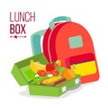 Lunch Box And Bag Vector. Healthy School Lunch Food For Kids, Student. Isolated Flat Cartoon Illustration Royalty Free Stock Photo