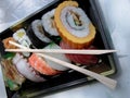 Lunch box with chopsticks Royalty Free Stock Photo