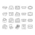 lunch box food school meal icons set vector