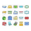 lunch box food school meal icons set vector