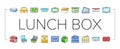 lunch box food school meal icons set vector