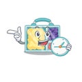 Lunch box isolated with with bring clock the mascot
