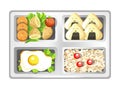 Lunch box of Japanese bento meals sushi rolls, eggs and rice with salad.