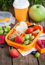 Lunch box with sandwich, cookies, veggies and fruits Royalty Free Stock Photo