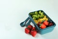 Lunch box with tasty food on white Royalty Free Stock Photo