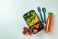 Lunch box with tasty food on white background Royalty Free Stock Photo