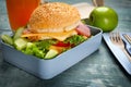 Lunch box with tasty sandwich Royalty Free Stock Photo