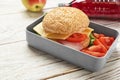 Lunch box with tasty sandwich Royalty Free Stock Photo