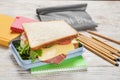 Lunch box with tasty sandwich Royalty Free Stock Photo