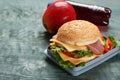 Lunch box with tasty sandwich Royalty Free Stock Photo