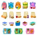 Lunch box vector school lunchbox with healthy food fruits or vegetables boxed in kids container illustration set of