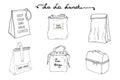 Lunch boxes, lunch bags set. La la lunch vector sketch  illustration collection. Royalty Free Stock Photo