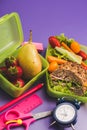 Lunch boxes with fresh healthy second breakfast Royalty Free Stock Photo