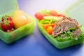 Lunch boxes with fresh healthy second breakfast Royalty Free Stock Photo