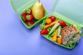 Lunch boxes with fresh healthy second breakfast Royalty Free Stock Photo