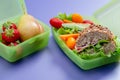 Lunch boxes with fresh healthy second breakfast Royalty Free Stock Photo