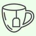 Lunch break line icon. Cup of tea with tea bag outline style pictogram on white background. Business lunch for mobile Royalty Free Stock Photo