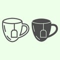 Lunch break line and solid icon. Cup of tea with tea bag outline style pictogram on white background. Business lunch for Royalty Free Stock Photo