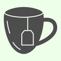Lunch break solid icon. Cup of tea with tea bag glyph style pictogram on white background. Business lunch for mobile Royalty Free Stock Photo