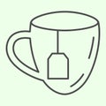 Lunch break thin line icon. Cup of tea with tea bag outline style pictogram on white background. Business lunch for Royalty Free Stock Photo