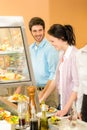 Lunch at canteen office colleagues take salad Royalty Free Stock Photo