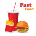 Lunch with french fries, hot dog and soda takeaway on isolated background. Fast food. Flat design. Vector. Royalty Free Stock Photo