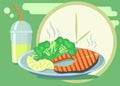 Lunch, healthy food, fish, broccoli, juice