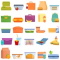 Lunch icons set, cartoon style