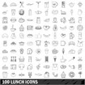 100 lunch icons set, outline style Royalty Free Stock Photo