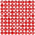 100 lunch icons set red Royalty Free Stock Photo