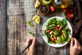 Lunch for keto. Summer salad with strawberries, grilled chicken and avocado Royalty Free Stock Photo