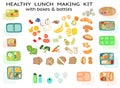 Lunch making Kit with healthy sandwich food fruit vegetables and boxes