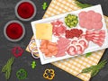 Lunch meat set with different cold meats on platter