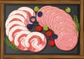 Lunch meats set with different cold meats on platter