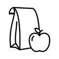 Lunch paper bag icon. School lunch, paper pack and apple