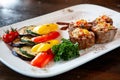 Lunch plate with meat rolls. Diagonal view Royalty Free Stock Photo