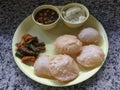 Lunch Plate Puri Pindi Choley Phirni and Aloo Bhindi Sabji Lokgram Kalyan