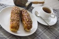 Lunch with puff buns and coffee Royalty Free Stock Photo