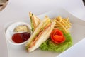 Lunch with sandwich and frenchfries. Royalty Free Stock Photo