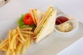 Lunch with sandwich and frenchfries. Royalty Free Stock Photo