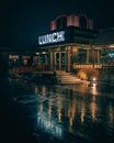 Lunch sign on a rainy night at Lobster Roll, Southampton, New York Royalty Free Stock Photo