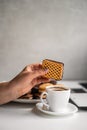 Lunch with sweet cookies at the workplace Royalty Free Stock Photo