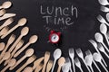 Lunch time written on blackboard with chalk Royalty Free Stock Photo