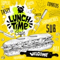 Lunch time cafe restaurant menu. Vector sub sandwiches fast food Royalty Free Stock Photo