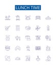 Lunch time line icons signs set. Design collection of Mealtime, Lunching, Eating, Dining, Breaktime, Resting, Repast