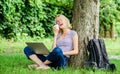 Lunch time relax or coffee break. Work in summer park. Nature is essential to wellbeing and ability to be productive Royalty Free Stock Photo