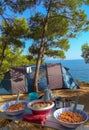 lunch with a view in a camp on island Hvar, Croatia.