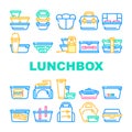 Lunchbox Dishware Collection Icons Set Vector Illustration