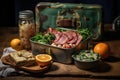 lunchbox with a healthy meal on a canteen table Royalty Free Stock Photo