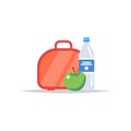 Lunchbox - meal container with water, and an apple. School meal, children`s lunch. Vector illustration in flat style Royalty Free Stock Photo